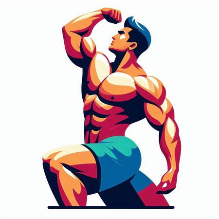 Bodybuilder posing on a white background. Isolated vector illustration.のイラスト素材