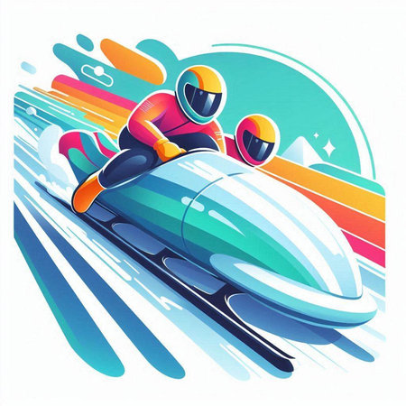 Snowboarder riding a snowmobile on the track. Vector illustration.のイラスト素材