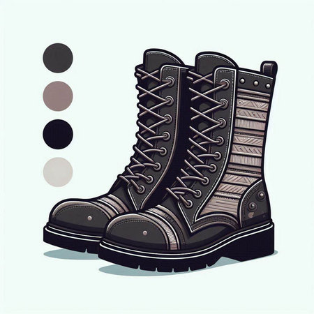 A pair of black leather boots on a white background. Vector illustration.のイラスト素材