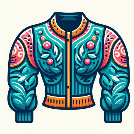 Vector illustration of a winter jacket with a pattern and floral ornament.のイラスト素材