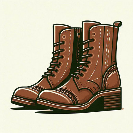 Vector illustration of a pair of brown boots on a white background.のイラスト素材