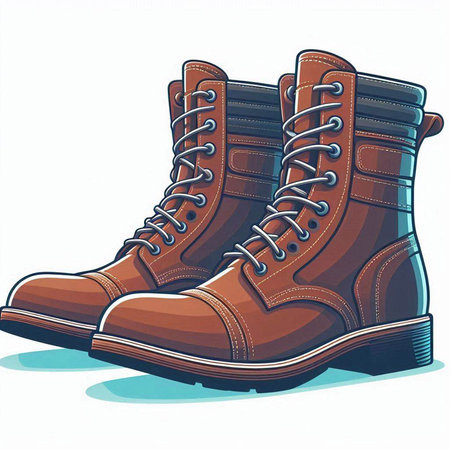Vector illustration of a pair of brown boots isolated on white background.のイラスト素材