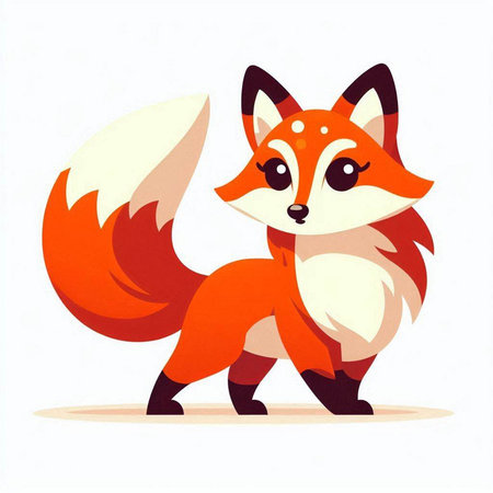 Cute cartoon fox on white background. Vector illustration of a red fox.のイラスト素材