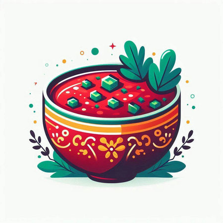 Hand drawn vector illustration of a bowl of gazpacho.のイラスト素材
