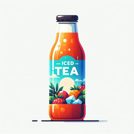 Vector illustration of a bottle of fresh juice with fruits and vegetables.のイラスト素材