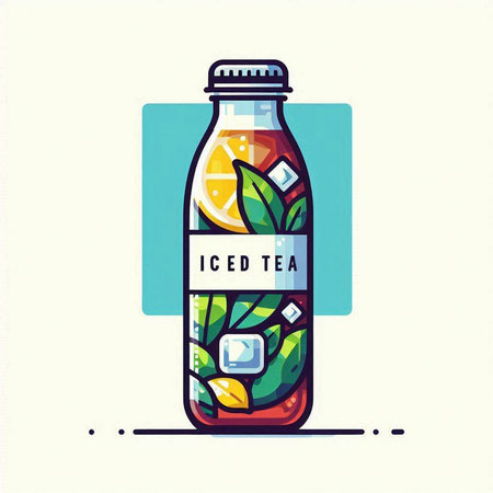 Bottle of lemonade with ice cubes and mint leaves. Vector illustration.のイラスト素材