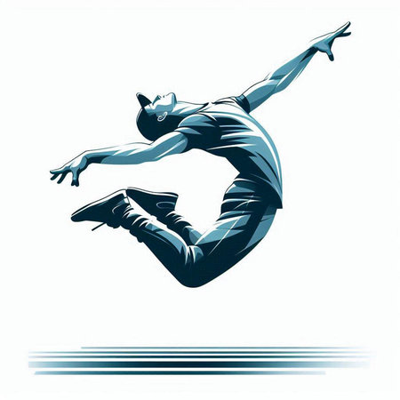 illustration of a young man jumping in the air, vector illustrationのイラスト素材