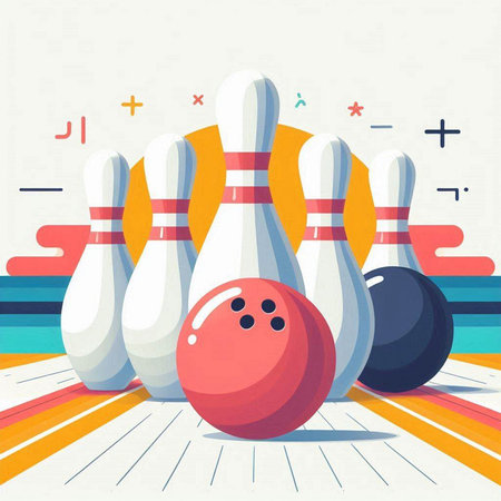Bowling game. Bowling ball and skittles. Vector illustrationのイラスト素材