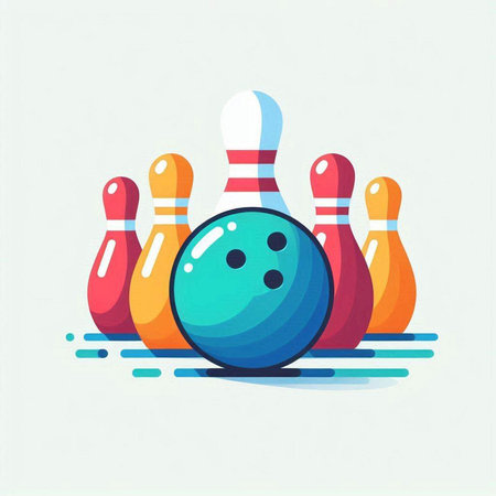 Bowling game vector illustration. Bowling ball and pins. Flat style.のイラスト素材