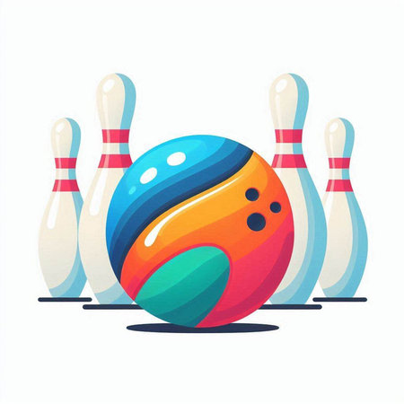 Bowling ball and skittles isolated on white background. Vector illustration.のイラスト素材