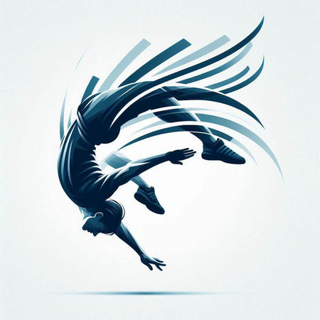 illustration of a silhouette of a breakdancer jumping in the airのイラスト素材