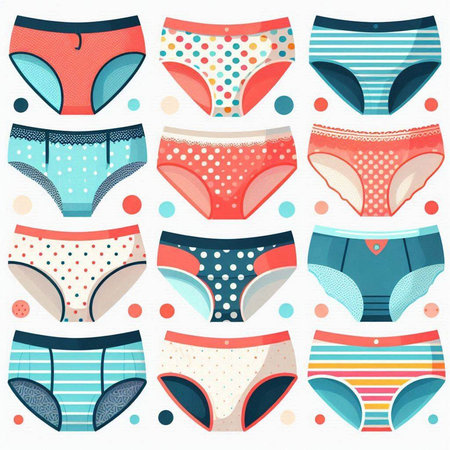 Set of different types of panties. Vector illustration in flat style.のイラスト素材