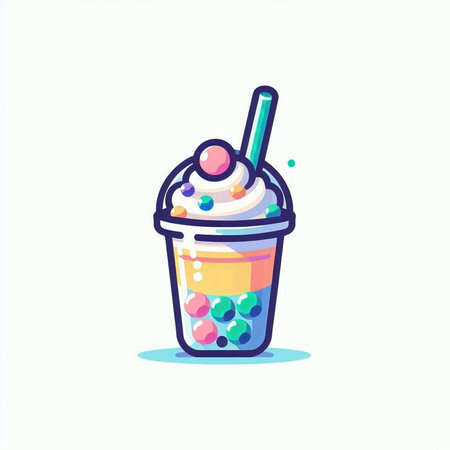 Ice cream in a plastic cup with a spoon. Vector illustration.のイラスト素材