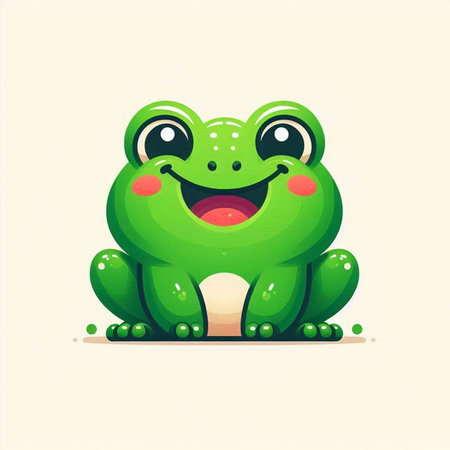 Cute cartoon green frog isolated on white background. Vector illustration.のイラスト素材