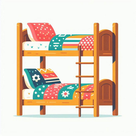 Bunk bed with pillows. Vector illustration in flat style.のイラスト素材