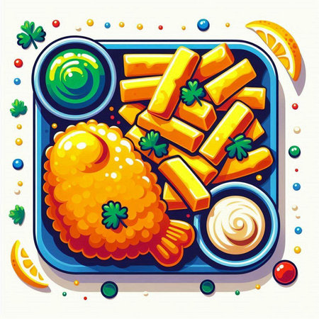 Fried fish with cheese and mayonnaise in a plate. Vector illustrationのイラスト素材