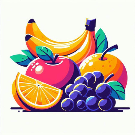 Fruits and berries. Vector illustration of fresh fruits and berries.のイラスト素材