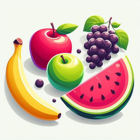 Fruit vector illustration with apple, banana, grape and watermelonのイラスト素材