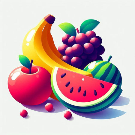 Fruit vector illustration. Apple, banana, grape, watermelonのイラスト素材