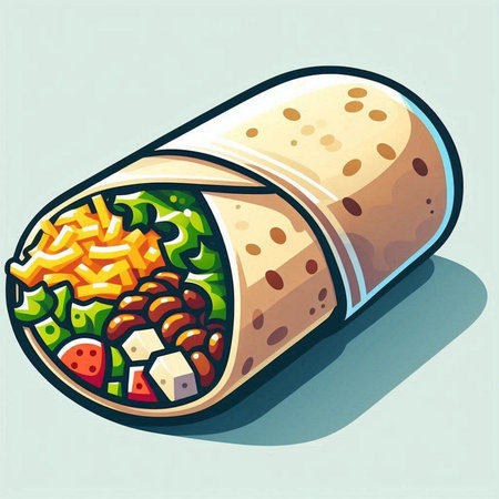 Illustration of a roll with meat and vegetables on a light backgroundのイラスト素材