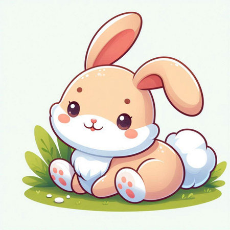 Cute cartoon bunny sitting on the grass. Vector illustration of a cute animal.のイラスト素材