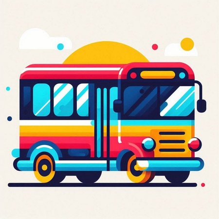Colorful school bus. Vector flat illustration in modern flat style.のイラスト素材