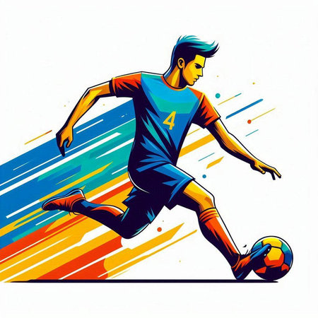 Soccer player with ball. Colorful vector illustration for your designのイラスト素材