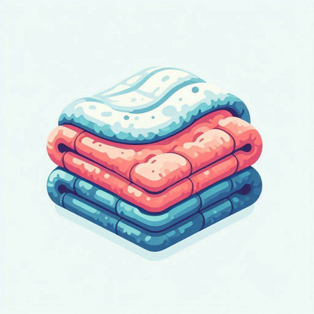 Vector illustration of a stack of clean towels in a flat style.のイラスト素材