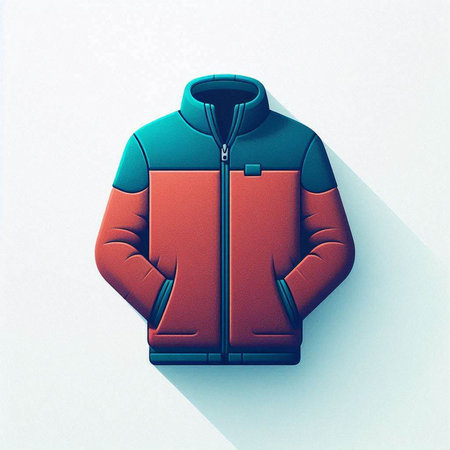 Men's red down jacket with long shadow on a white background.のイラスト素材