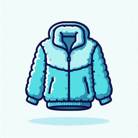 Winter jacket icon. Vector illustration of a blue fur coat with hood.のイラスト素材