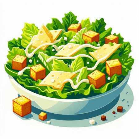 Illustration of a salad with cheese and crackers on a white backgroundのイラスト素材