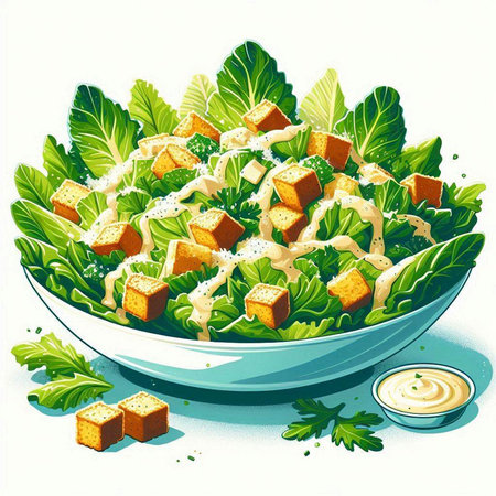 Illustration of a salad bowl with croutons and mayonnaiseのイラスト素材