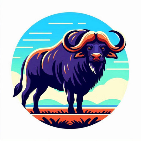 Buffalo on the background of the blue sky. Vector illustration.のイラスト素材