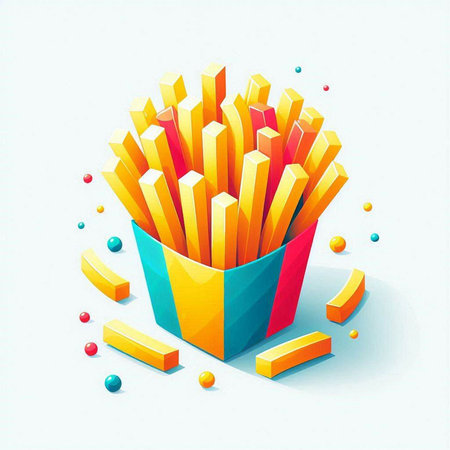 French fries in a paper box on a white background. Vector illustration.のイラスト素材