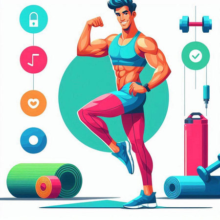 Vector illustration of fitness man in sportswear doing exercises at gymのイラスト素材