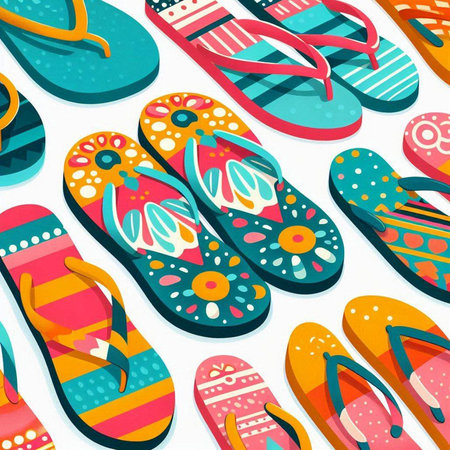 Seamless pattern with colorful flip flops. Vector illustration.のイラスト素材