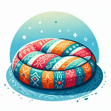 Illustration of an inflatable ring with colorful pattern on a white backgroundのイラスト素材