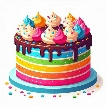 Birthday cake with colorful icing and sprinkles. Vector illustration.のイラスト素材
