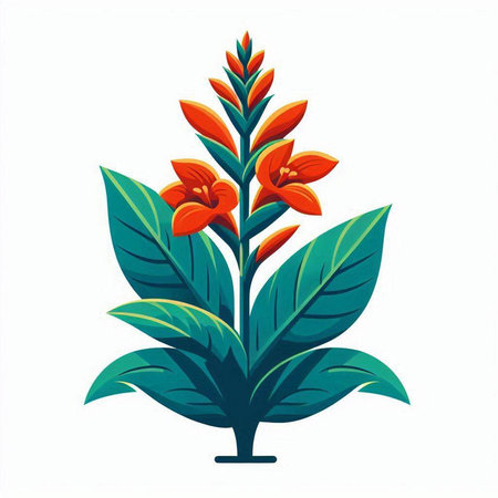 Beautiful orange flower with green leaves on a white background. Vector illustration.のイラスト素材