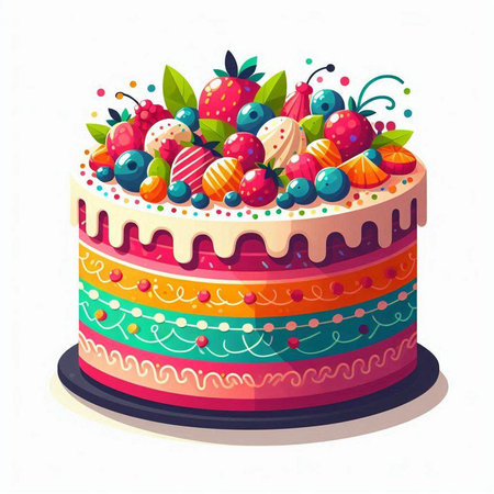 Cake with berries. Vector illustration in cartoon style on white background.のイラスト素材