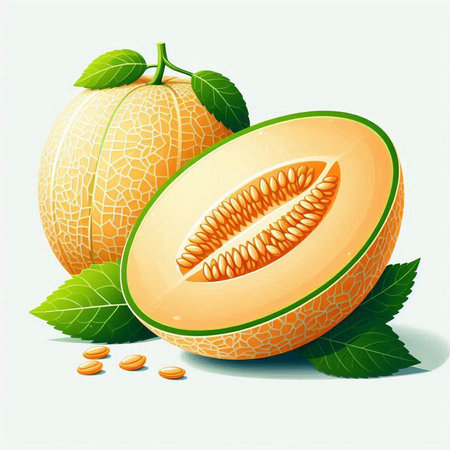 Melon with leaves on a white background. Vector illustration. Eps 10のイラスト素材