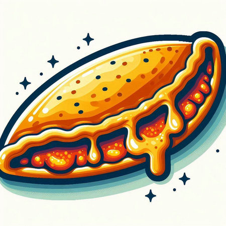 Illustration of a hot dog with mustard on a white background.のイラスト素材