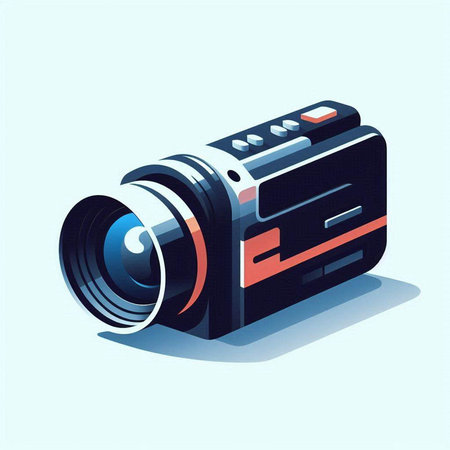 Camera isometric icon. Vector illustration of a camera on a blue background.のイラスト素材