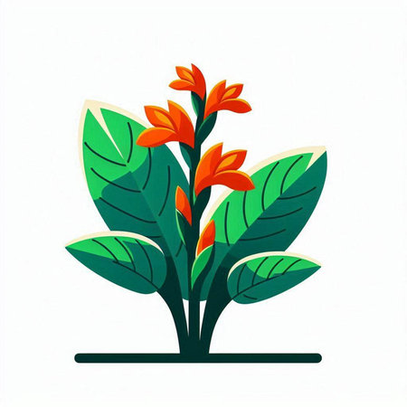 Illustration of orange flower and green leaves isolated on white background.のイラスト素材