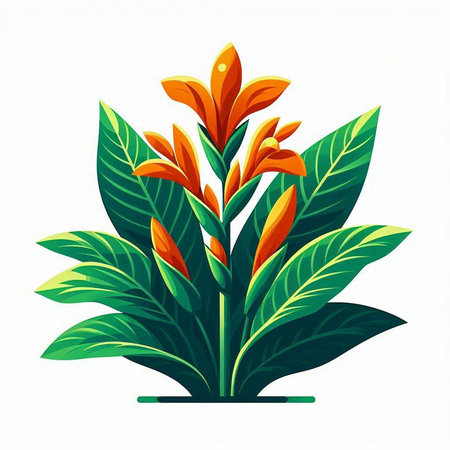 Illustration of a tropical plant with orange flowers and green leaves.のイラスト素材