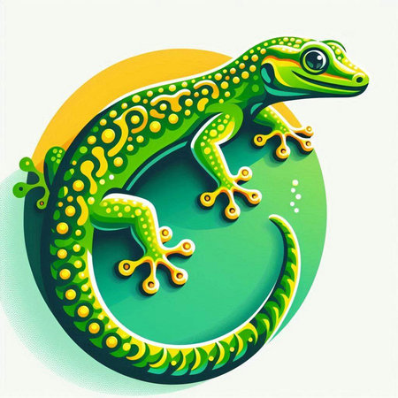 Green gecko on a green background. Hand drawn vector illustration.のイラスト素材