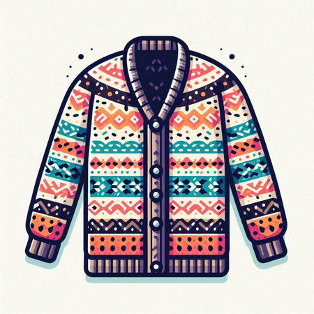 Vector illustration of a winter jacket with a pattern of geometric shapes.のイラスト素材