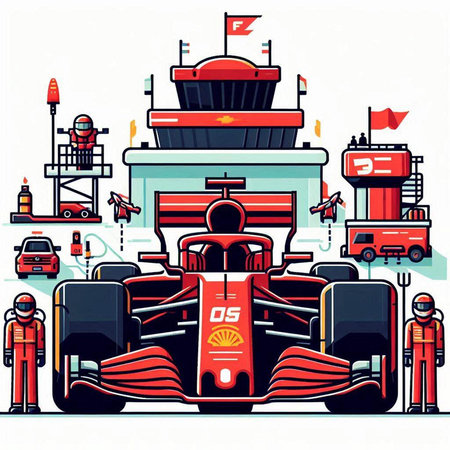 Vector illustration of a racing car on a race track. Flat style.のイラスト素材