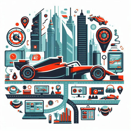 Vector illustration of a racing car on the background of the city.のイラスト素材