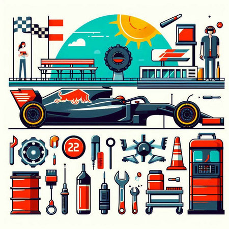 Car service, auto repair and maintenance. Vector illustration in flat styleのイラスト素材